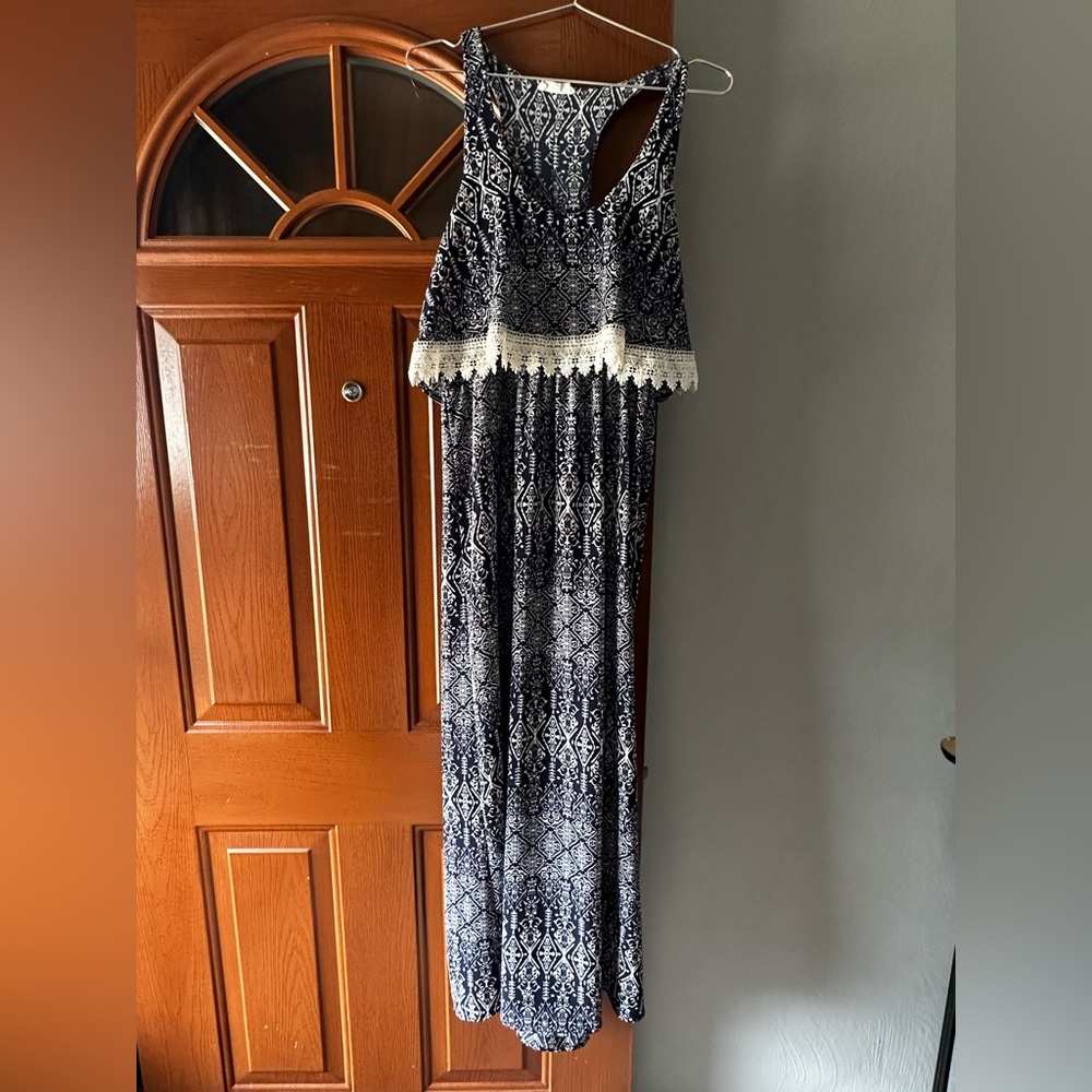 Medium blue and white maxi dress
